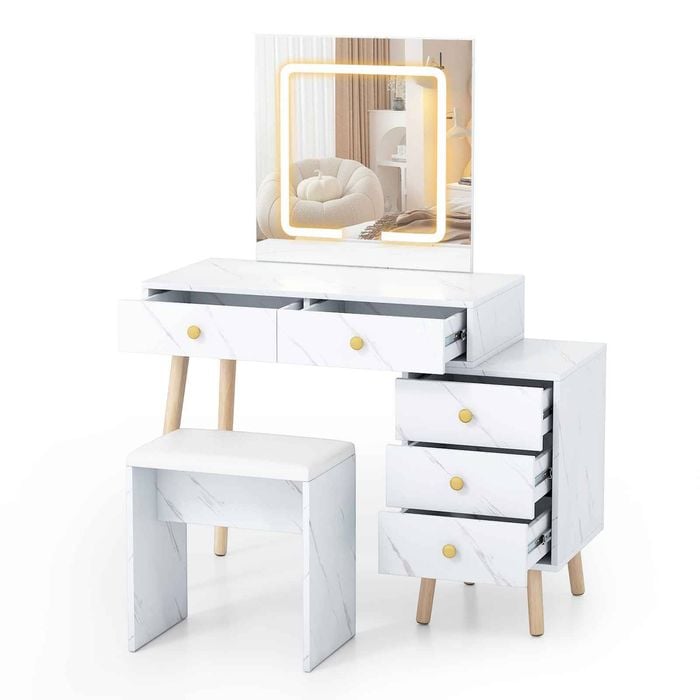 Costway 3mode Dressing Table Set Makeup Vanity Desk Stool Furniture