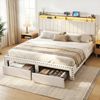 Artiss King Bed Frame Upholstered Storage Drawer LED Charging Ports Wingback