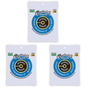 3PK Martin Guitar MA170 Authentic Acoustic Strings 80/20 Bronze Extra Light