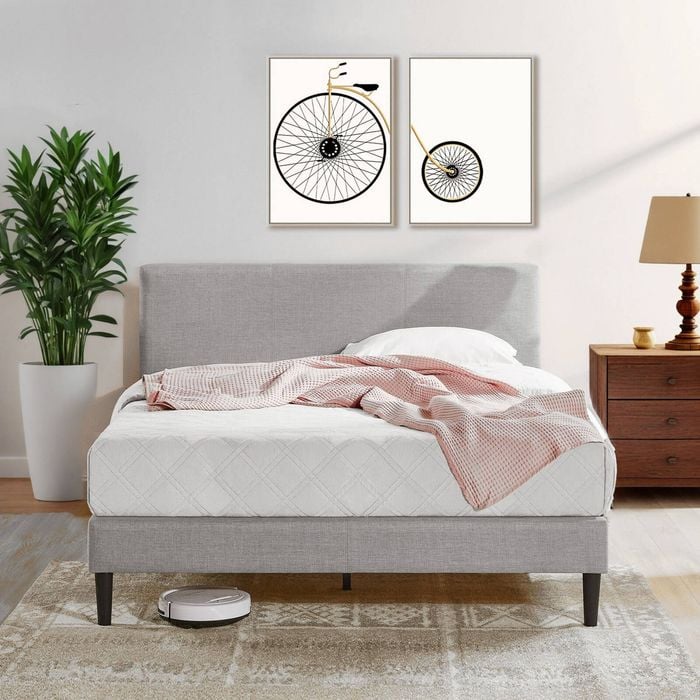 Zinus Queen Bed Frame Base Fabric Light Grey