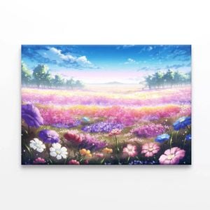 Purple & Violet Flowers under Sky  Print 100% Australian Made 120 x 90cm  (Stretched)