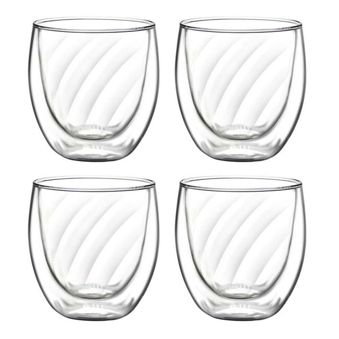 4pc Coffee Culture Eliza 250ml Swirl Double Wall Beverage Glass Set Clear