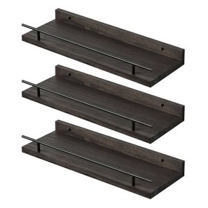 Levede Floating Shelves Set of 3 Paulownia Guardrail Black Rustic Decor