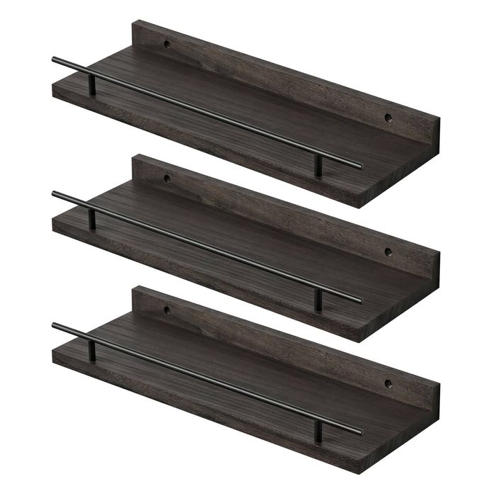 Levede Floating Shelves Set of 3 Paulownia Guardrail Black Rustic Decor