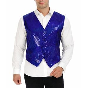 S Sequin Vest Waistcoat Disco Sparkle Costume Dance Party One Size Blue