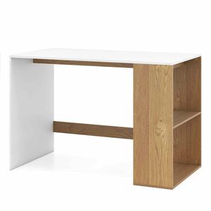 Costway 112cm Computer Desk Bookshelf Table Laptop PC Natural+White