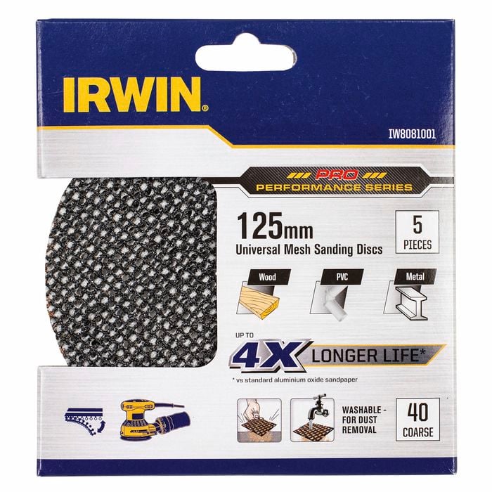 Irwin 125mm 40 Grit Orbital Sanding Disc - 5 Pack