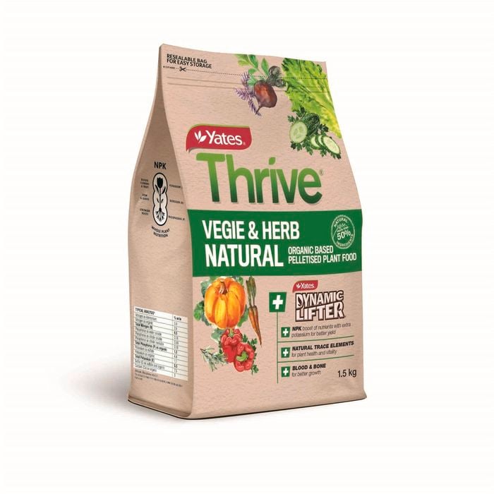 Yates 1.5kg Thrive Natural Vegie And Herb Organic Based Pelletised Plant Food