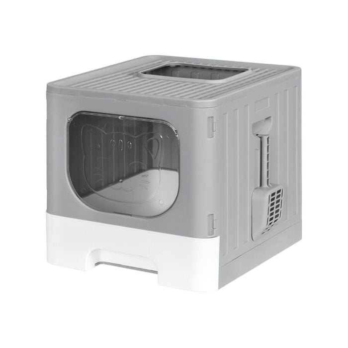 i.Pet Cat Litter Box Large Tray Kitty Toilet Enclosed Hooded Foldable Scoop Grey