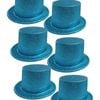 6x GLITTER TOP HAT Fancy Party Plastic Costume Tall Cap Fun Dress Up BULK Sky Blue