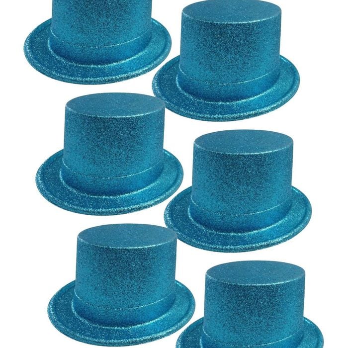 6x GLITTER TOP HAT Fancy Party Plastic Costume Tall Cap Fun Dress Up BULK Sky Blue