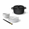 SOGA Kitchenware Bundle – White Japanese Ceramic Dinnerware Set & Black Cast Iron Stewpot