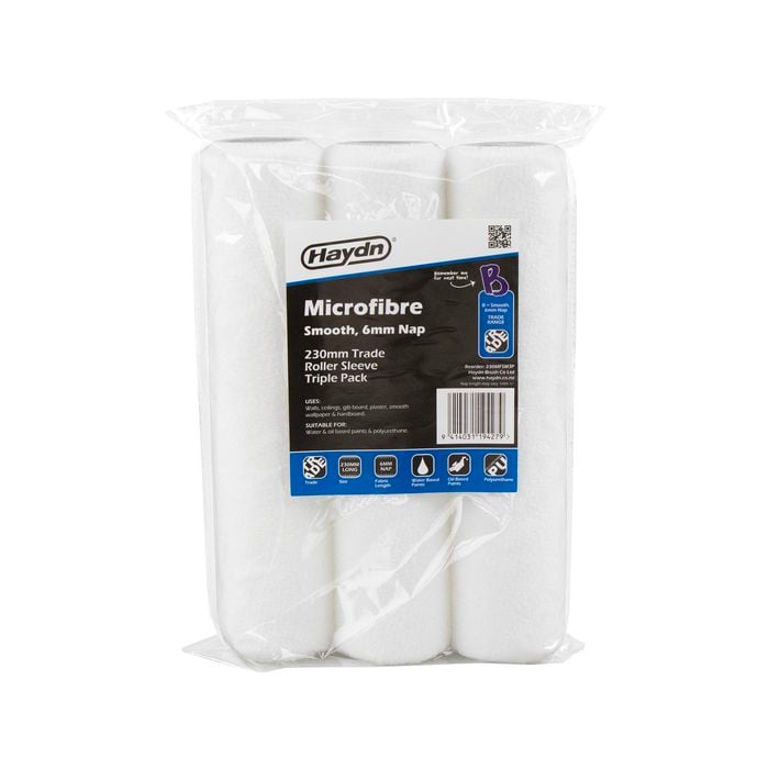 Haydn 230mm Trade Microfibre Roller Sleeve 6mm nap 3 Pack - Smooth