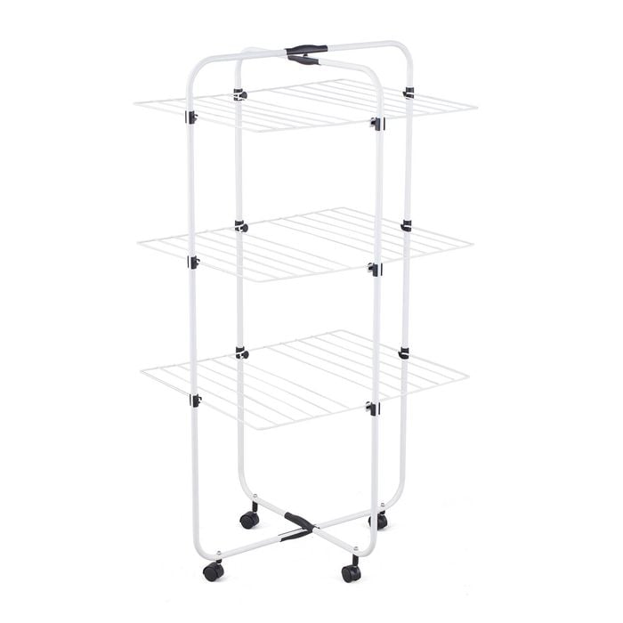 Practa White 3 Tier Clothes Airer With Castors