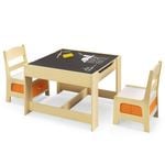 Costway 3-in-1 Kids Table and Chairs Set Activity Study Desk w/Removable Chalkboard  & Storage Box Natural