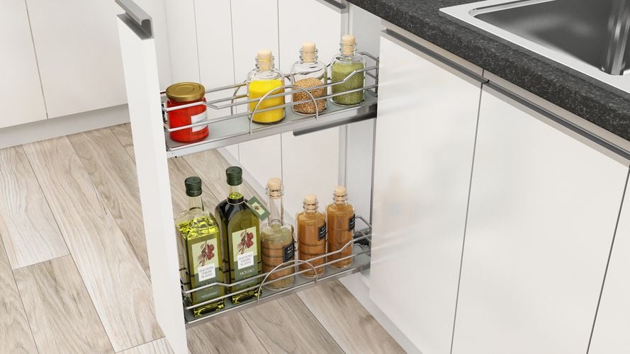 Kitchen cupboards with pull out spice racks