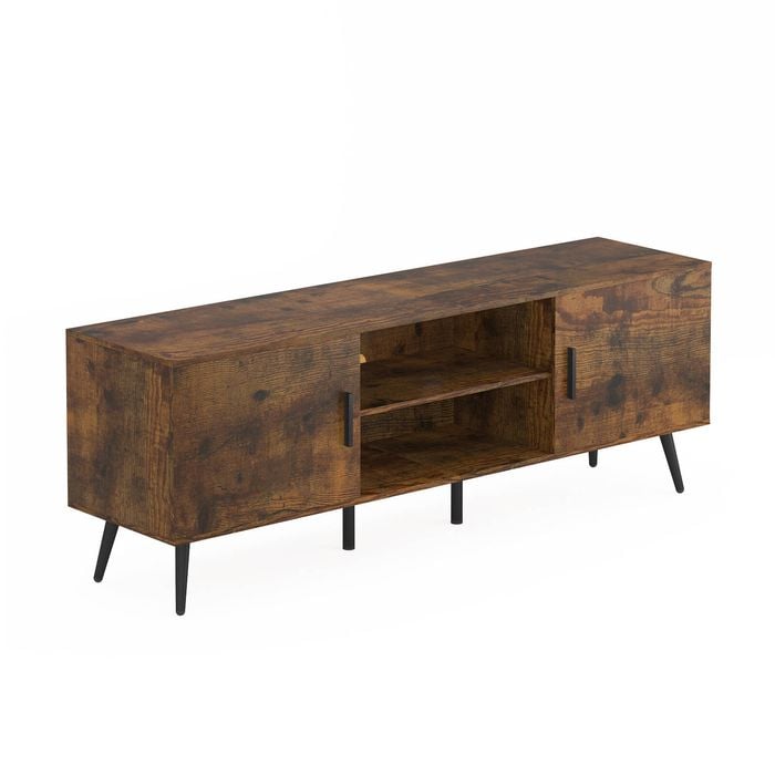 Advwin TV Cabinet 140cm Wooden Entertainment Unit Stand Media Console Table Walnut