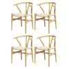 1 Set of 4 Artiss Dining Chairs Wooden Rattan Seat Wishbone Back