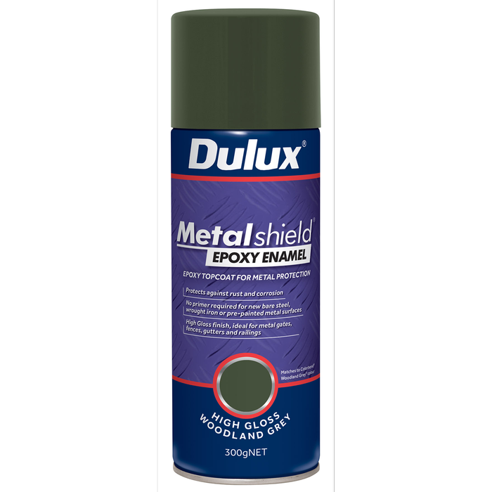 Dulux 300g Metalshield Epoxy Enamel Gloss Spray Paint Woodland Grey