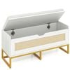 Costway Rattan Storage Chest 1m Shoe Bench Cabinet Flip Top Padded White