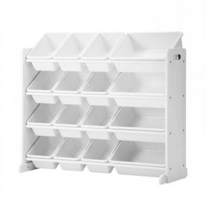 Oikiture 4-Tier Kids Toy Storage Box Bookshelf Display Rack White