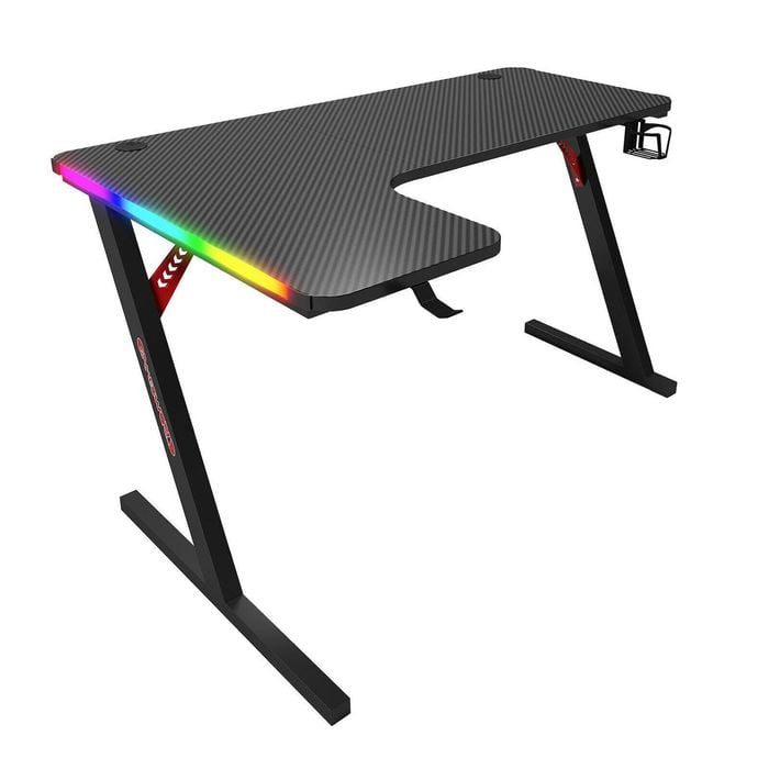 MIUZ Black 140cm Large Gaming Desk RGB Carbon Fiber Finish Desktop PC Table