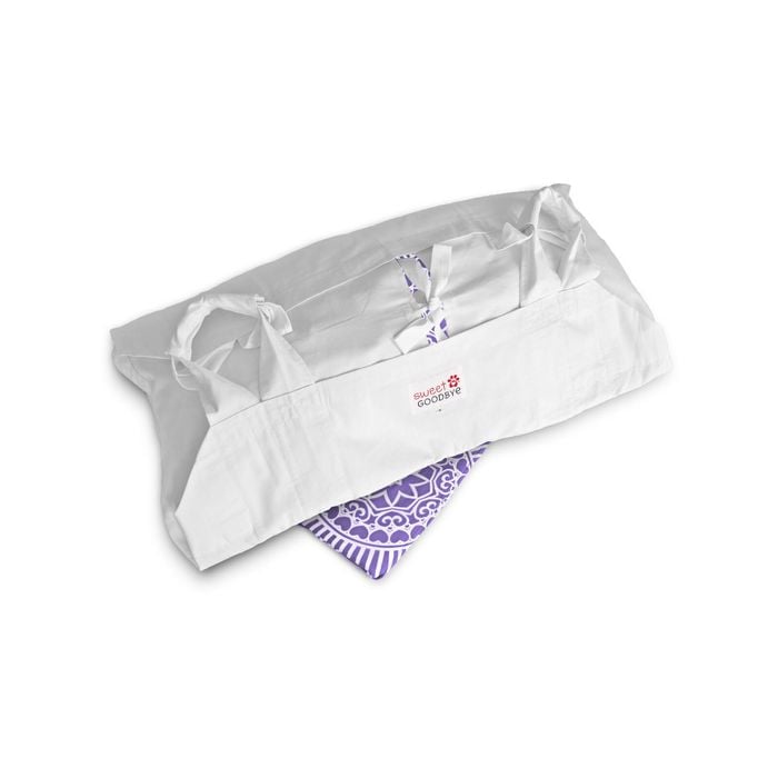 Sweet Goodbye COCOON - Soft Pet Casket - Burial & Cremation Ceremony Kit (Classic Cotton) | White/Lavender, Medium