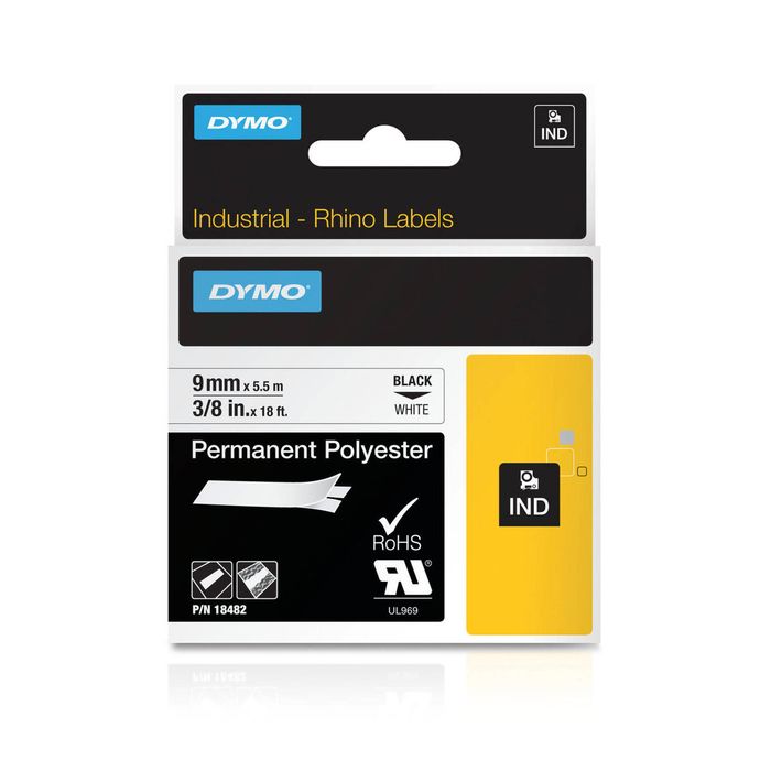 Dymo Rhino Poly Label 9mm X 5.5m Black/white