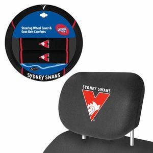 Sydney Swans Official Afl Steering Wheel Cover And Headrest Cover Combo