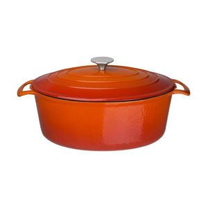 Vogue Casserole Dish Oval Orange 6ltr Cast Iron Cookware