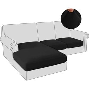 Smarcute 3 Pieces Sectional Sofa Couch L-shape Lounge Cushion Seat Cover Black (2 Seater + Chaise)