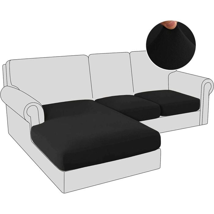Smarcute 3 Pieces Sectional Sofa Couch L-shape Lounge Cushion Seat Cover Black (2 Seater + Chaise)