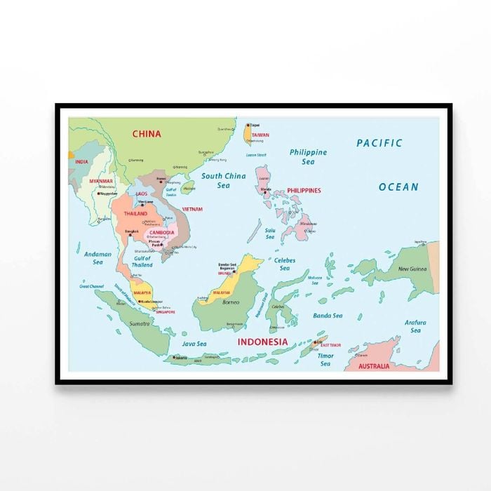 Southeast Asia Map  Print 100% Australian Made 90x60cm  (Poster)