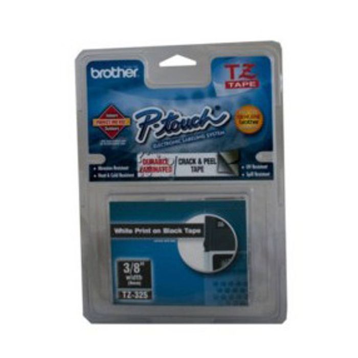 Brother Tze-325 / 9mm White Text On Black Laminated Labelling Tape - 8 Metres