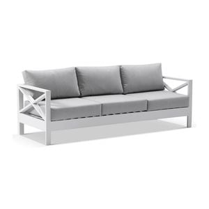 Kansas 3 Seater Outdoor Aluminium Lounge White & Textured Grey Cushions