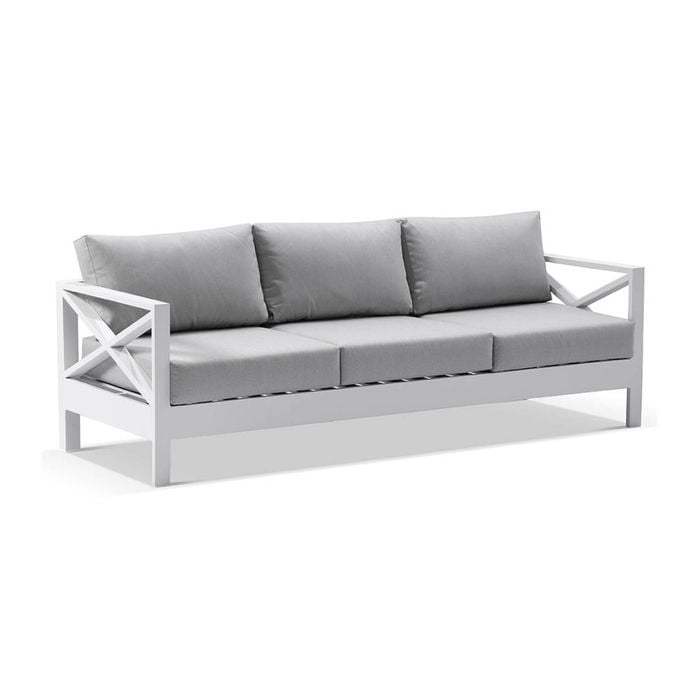 Kansas 3 Seater Outdoor Aluminium Lounge White & Textured Grey Cushions