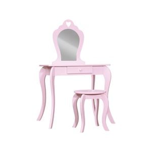 Kids Vanity Dressing Table Stool Set with Mirror Drawer - Pink