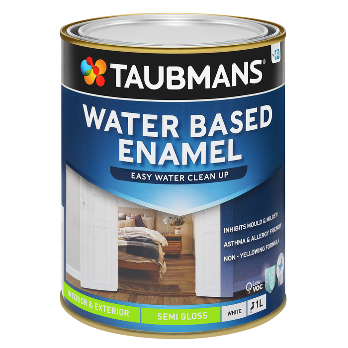 Taubmans 1L White Semi Gloss Water Based Enamel