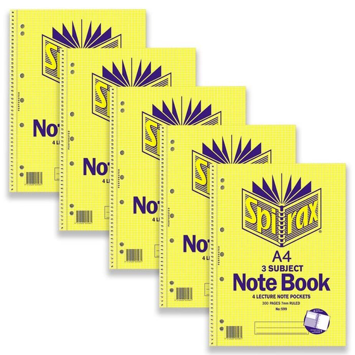 5pc Spirax 599 3 Subject A4 Writing Notebook Office/school Stationery 300-pages