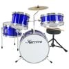 Karrera Mini 4-Piece Children Drum Kit Set Wooden with 2 Toms Bass Pedal Snare Stool Metallic Blue