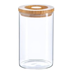 Argon Tableware Glass Storage Jars -wooden Lid - 1l - Modern Round Scandi Organisation Container Glass Jar