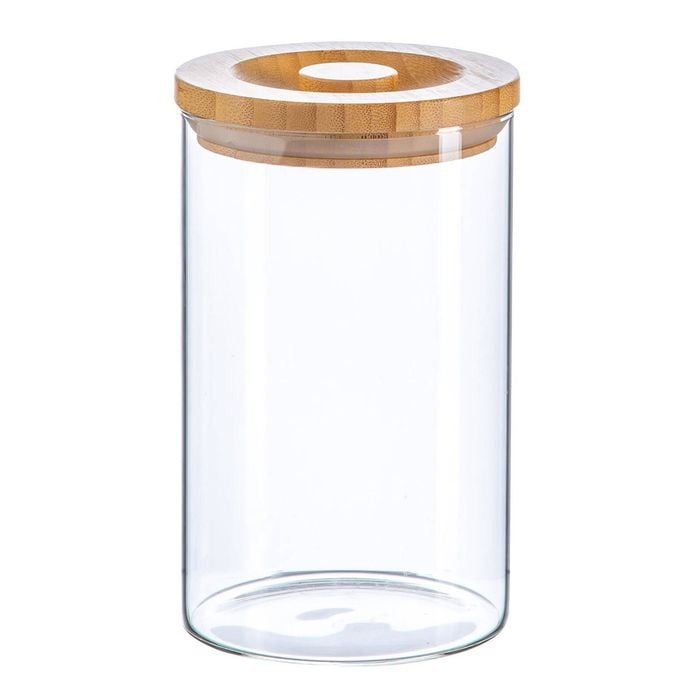 Argon Tableware Glass Storage Jars -wooden Lid - 1l - Modern Round Scandi Organisation Container Glass Jar