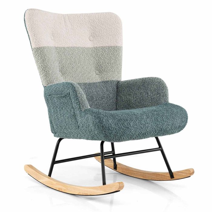 Costway Nursery Rocking Chair Boucle Fabric Upholstered Glider Rocker