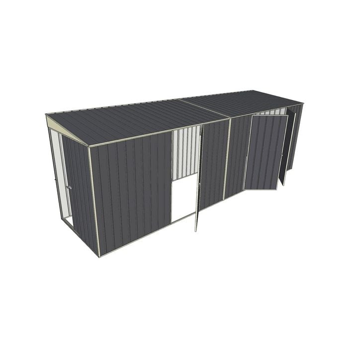 Build-a-Shed 1.5 x 6 x 2m Sliding Door Tunnel Shed with 3 Hinged Side Doors - Grey
