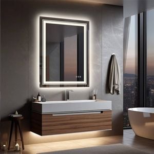 Oakory 70x90cm Rectangular Led Smart Bathroom Mirror Front And Backlit Anti-fog Dimmable