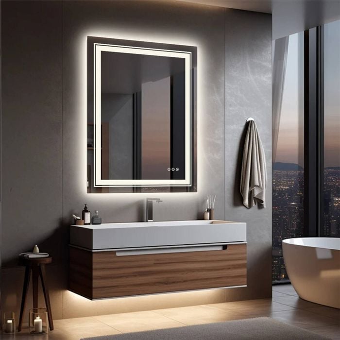 Oakory 70x90cm Rectangular Led Smart Bathroom Mirror Front And Backlit Anti-fog Dimmable