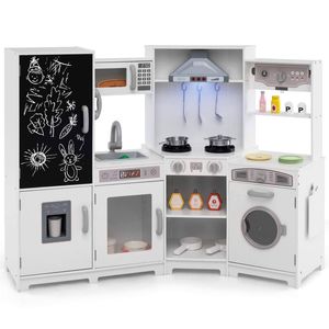 Costway Kitchen Playset Play Kitchen w/Refrigerator Doodle Board White
