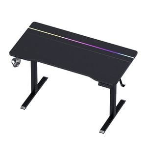 Ufurniture Electric Height Adjustable Gaming Desk, Carbon Fiber Surface Gaming Workstation with RGB LED Light Black