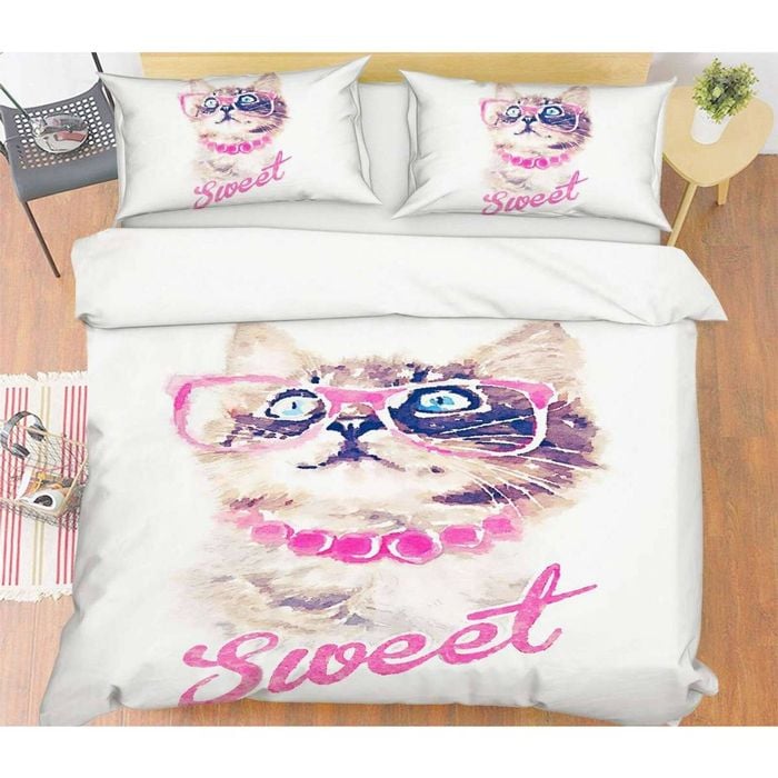 3D Cute Sweet Cat 013 Bed Pillowcases Quilt King Single Size