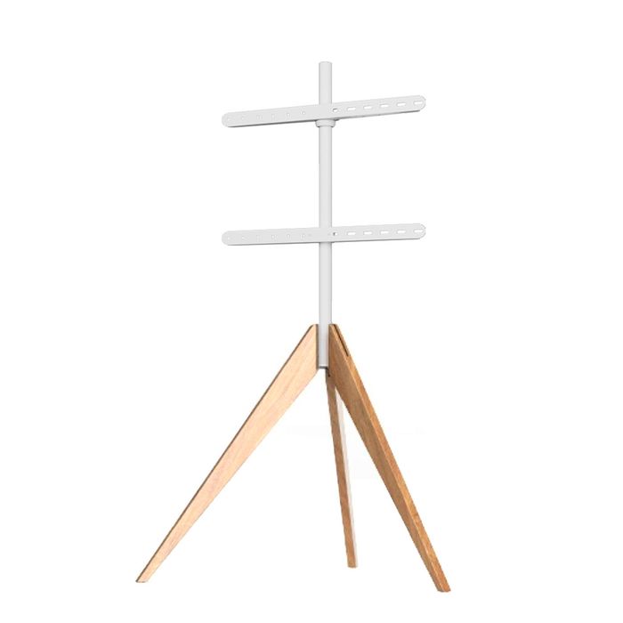 Screenmounts White Tripod Tv Stand For 32-65 Inch Tvs | Beech Wood Height Adjustable Floor Tv Mount